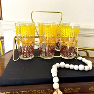 Mid-Century Modern Drinking Glasses (6)  w/Caddy